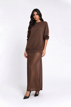 Knit Crew Neck Drop Shoulder Sheer Skirt Maxi Dress [erp-image:0e99a9c9d83e69857a3c65db]
