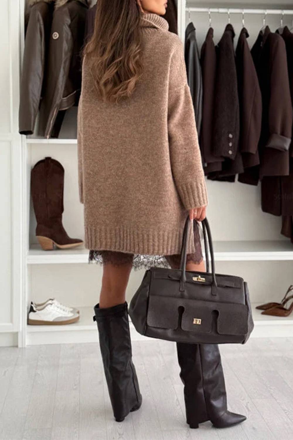 Turtleneck Oversized Long Knit Tunic Sweater
