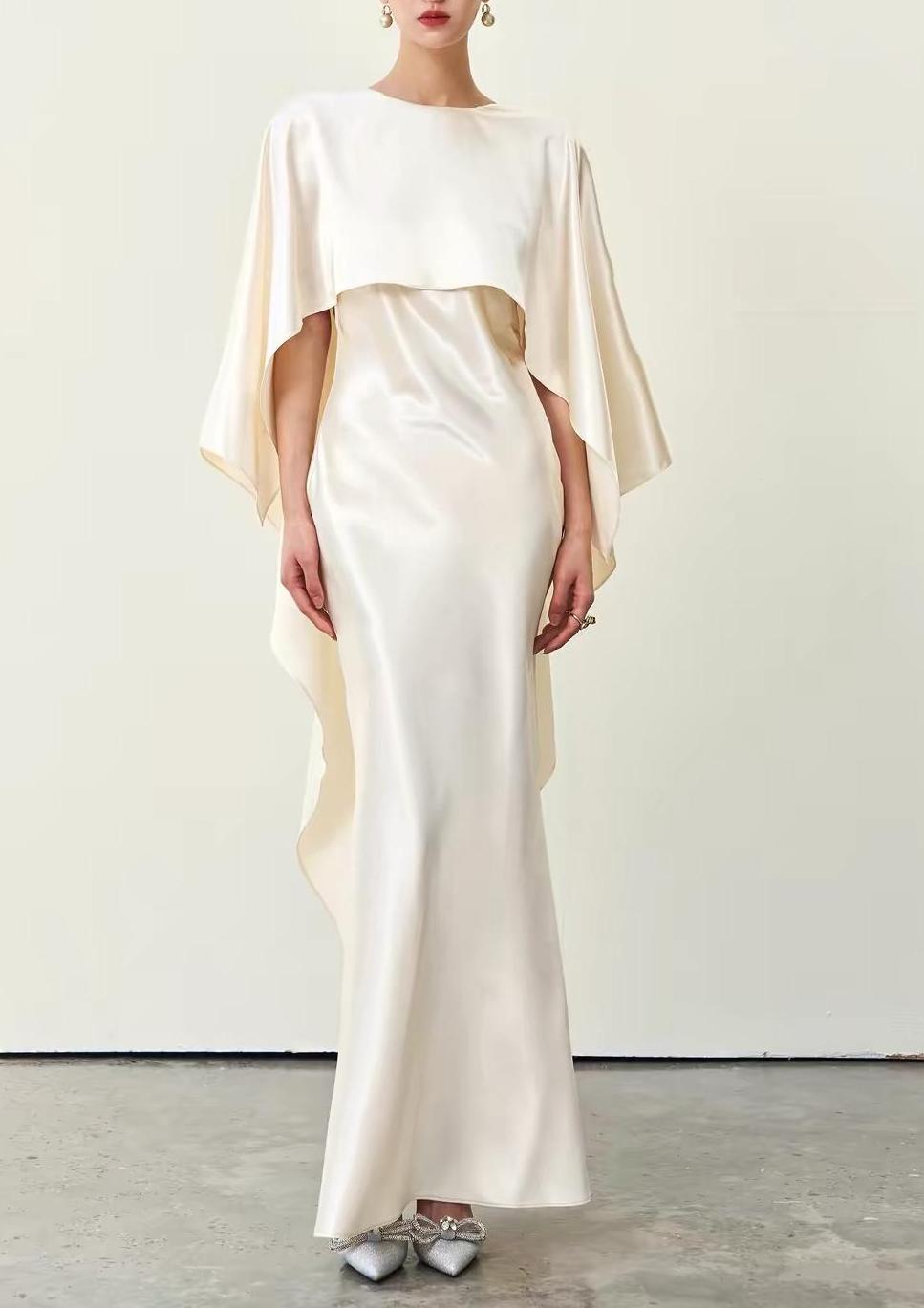 Satin Cape-Neck Mermaid Gown