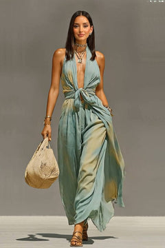 Vacation Style Lace-Up Jumpsuit