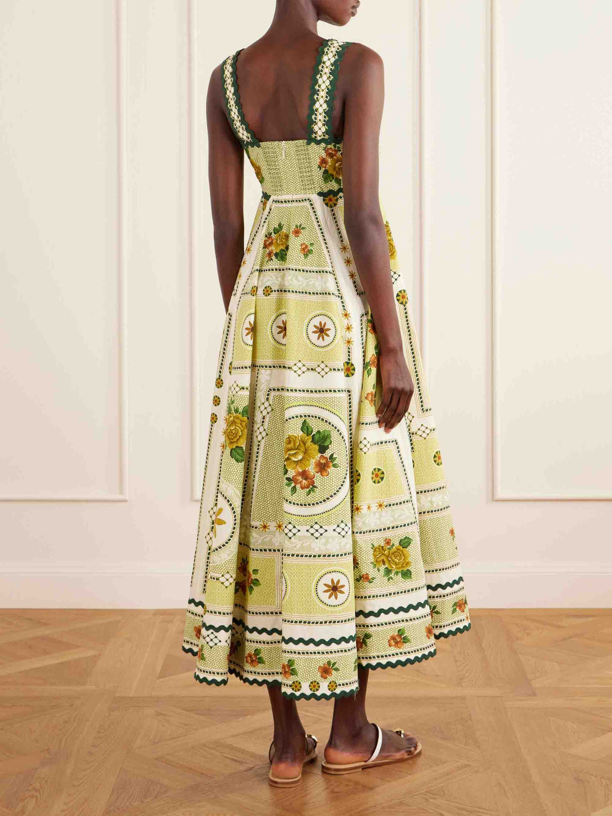 Exquisite Floral Print Scalloped Trim Midi Dress