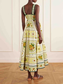 Exquisite Floral Print Scalloped Trim Midi Dress