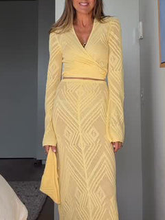 Elegant Geometric Knit Skirt Two-Piece Set