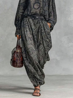 Retro Paisley Print Shirt Two-piece Set