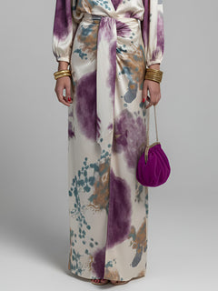 Elegant Watercolor Print Satin Long Sleeve Wrap Top