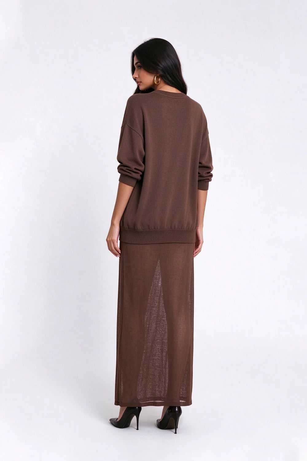 Knit Crew Neck Drop Shoulder Sheer Skirt Maxi Dress [erp-image:d4f0e77d749cba3aef0a77ec]