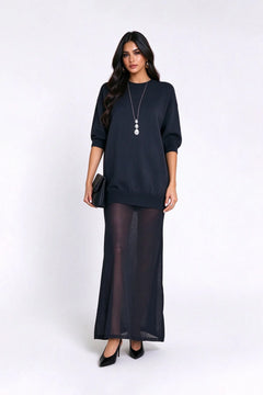 Knit Crew Neck Drop Shoulder Sheer Skirt Maxi Dress [erp-image:360a31ab052d80571b414314]