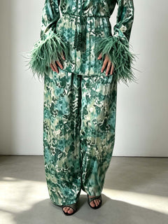 Exquisite Watercolor Print Wide-Leg Pants