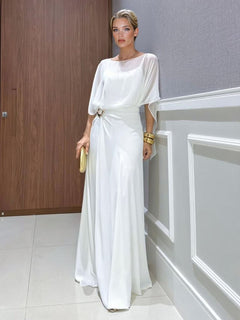 Elegant Blue Chiffon Cape Top & Wide-Leg Pants Two-Piece Set