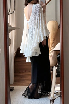 Women's Open Knit Cape Top Flowing Asymmetric Hem Flared Poncho Blouse [erp-image:7eb5fb32584d4e1190fec1b5]
