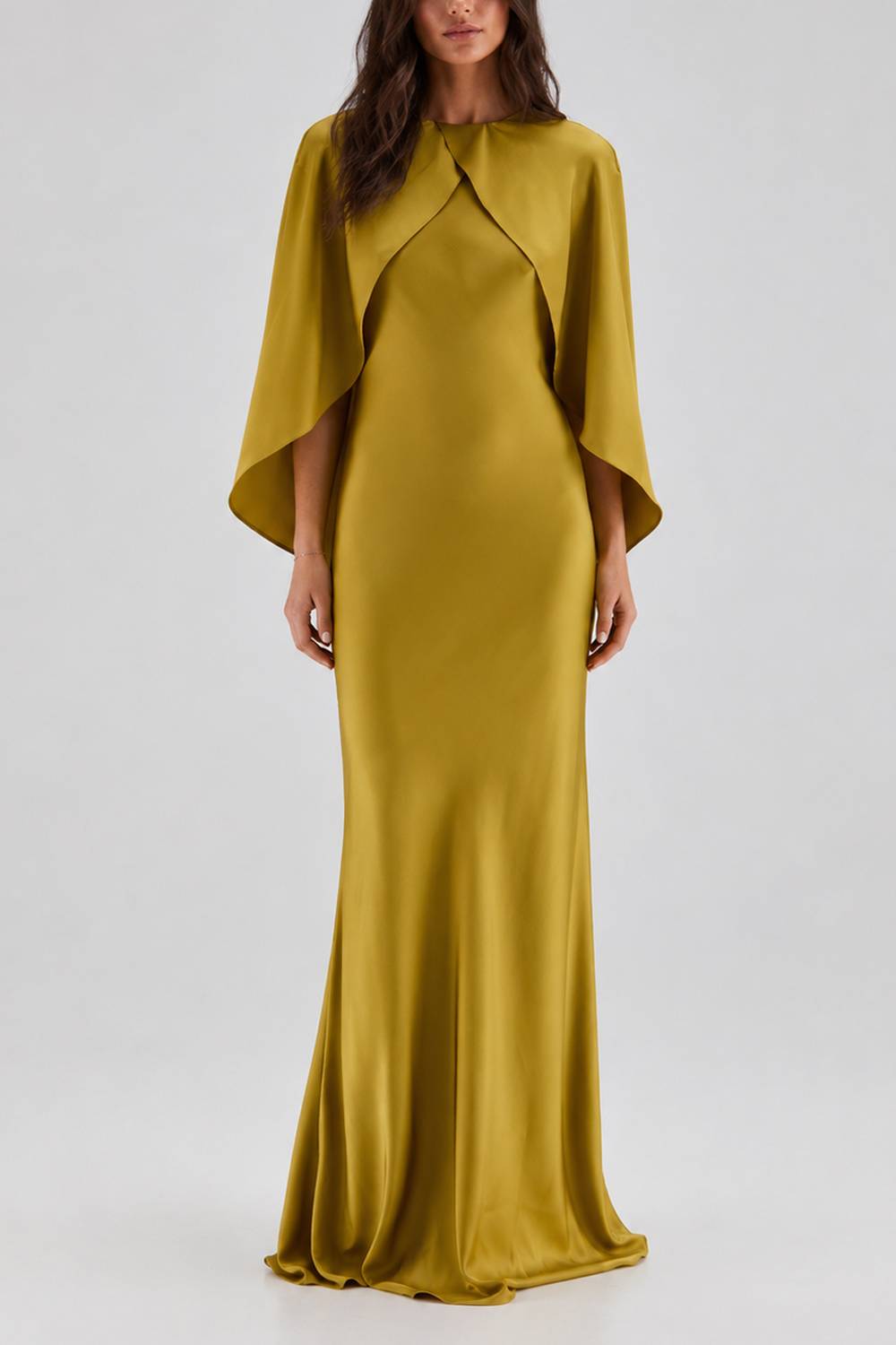 Cape Sleeve Satin Mermaid Maxi Evening Gown