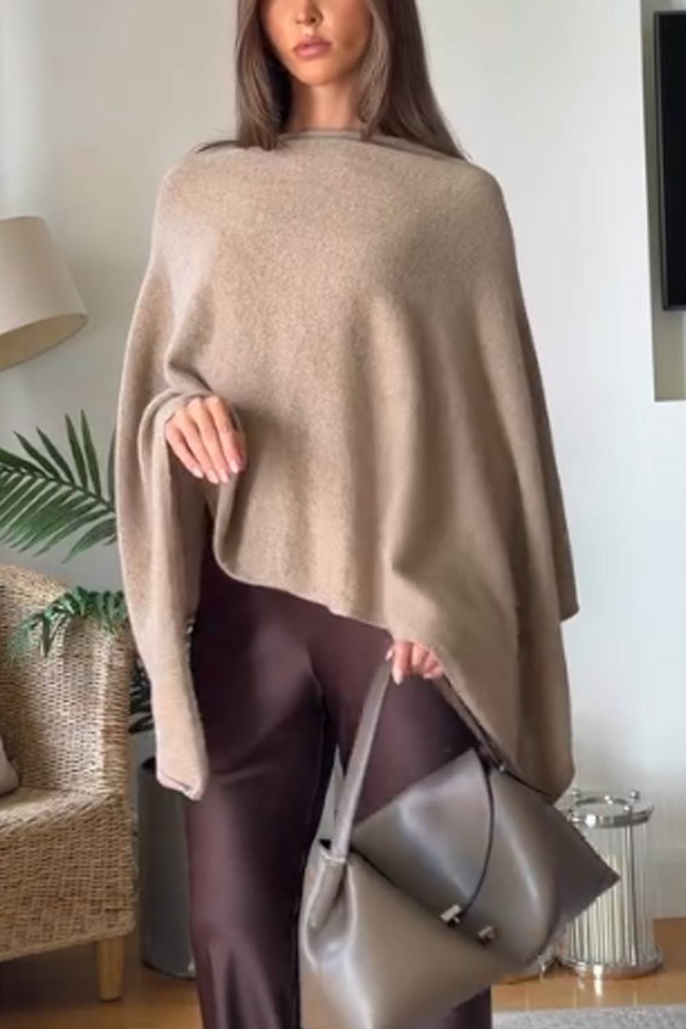Boat Neck Oversized Poncho Top
