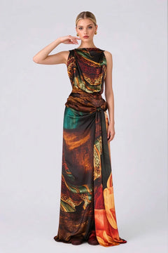 Sleeveless Draped Graphic Print Satin Column Maxi Evening Gown Dress [erp-image:a7cb07b11f96911442fcff36]