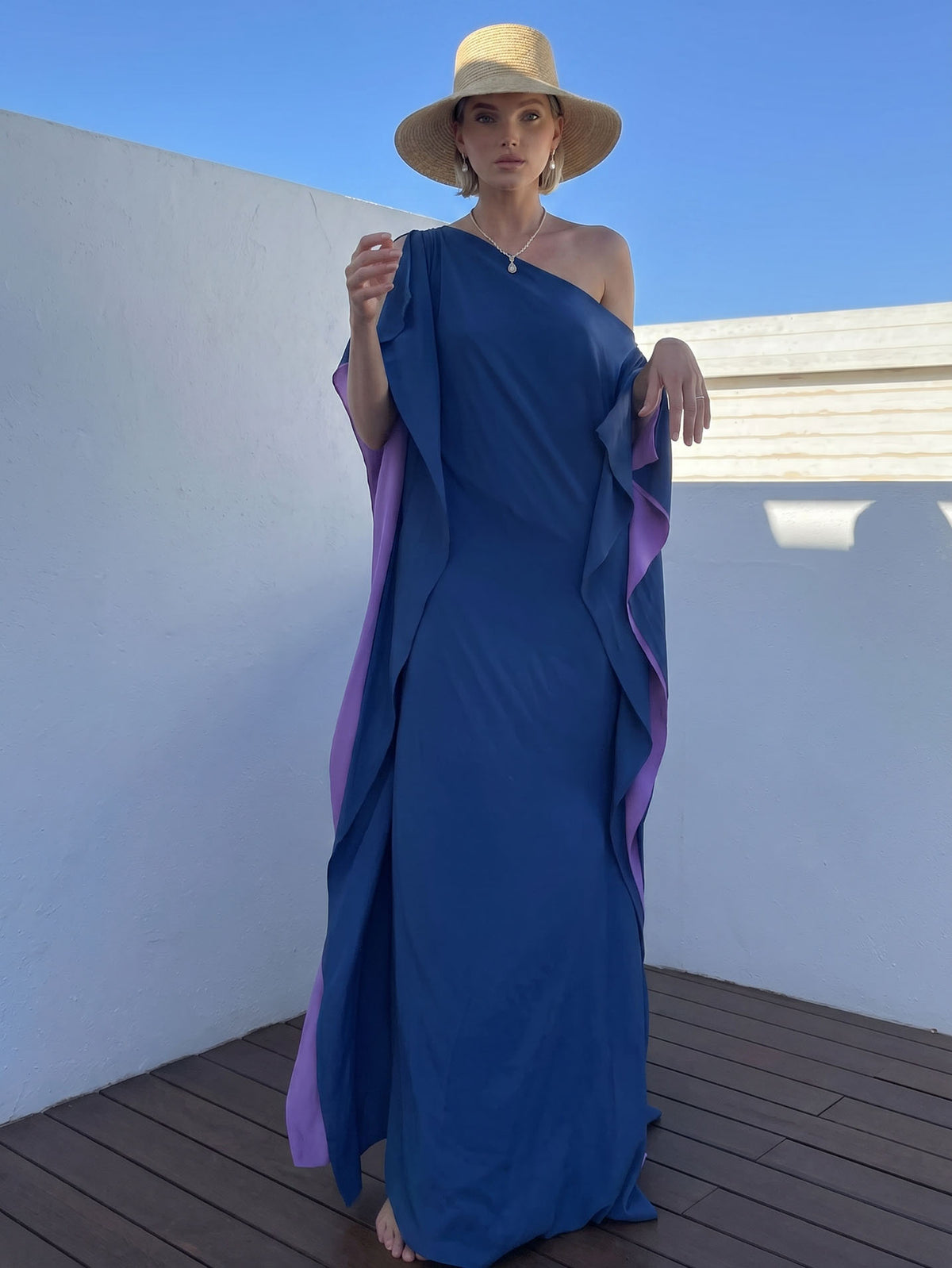 Bohemian Satin Two-Tone Kaftan Maxi Dress