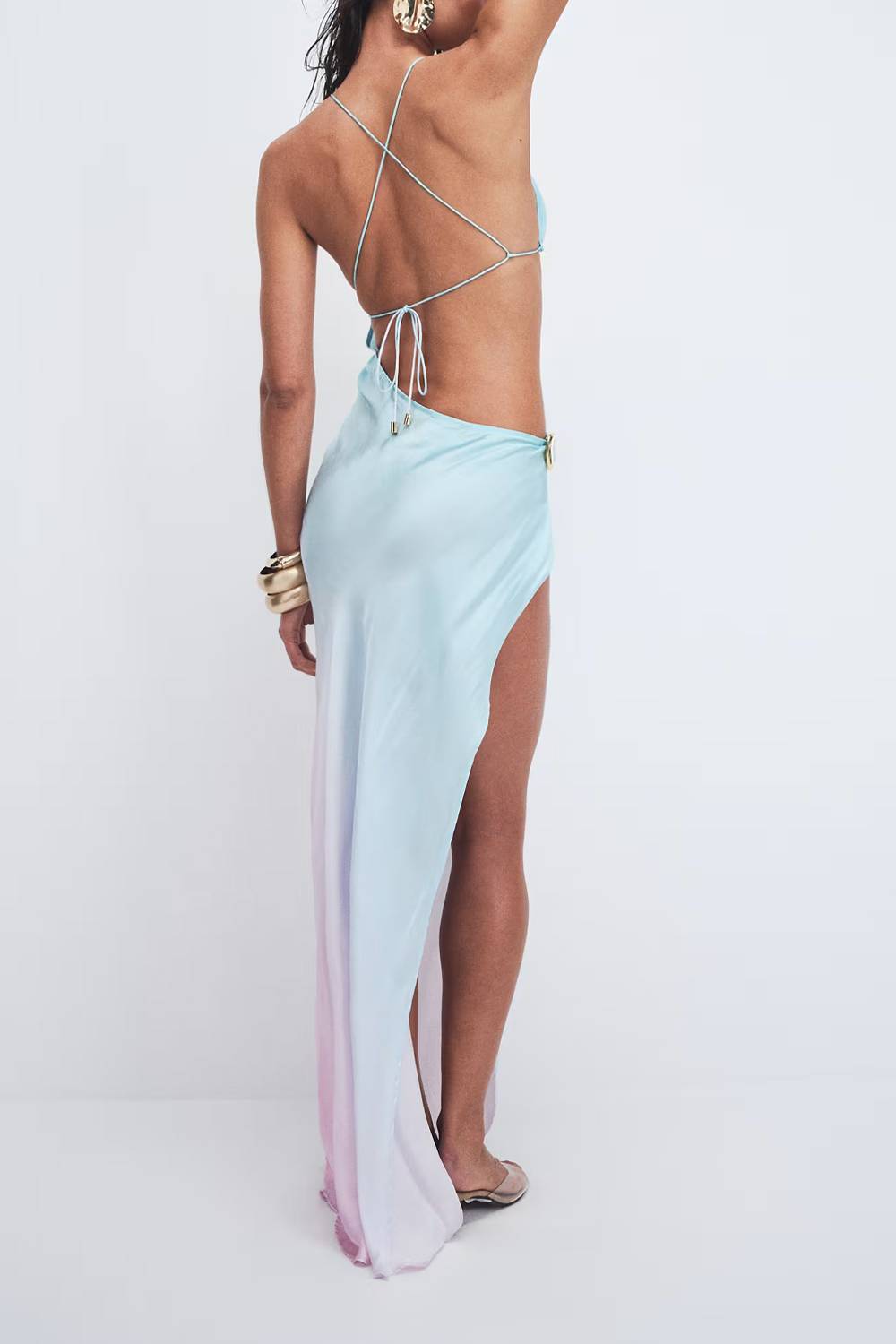 Holiday Style Gradient Neck Hollow Long Dress