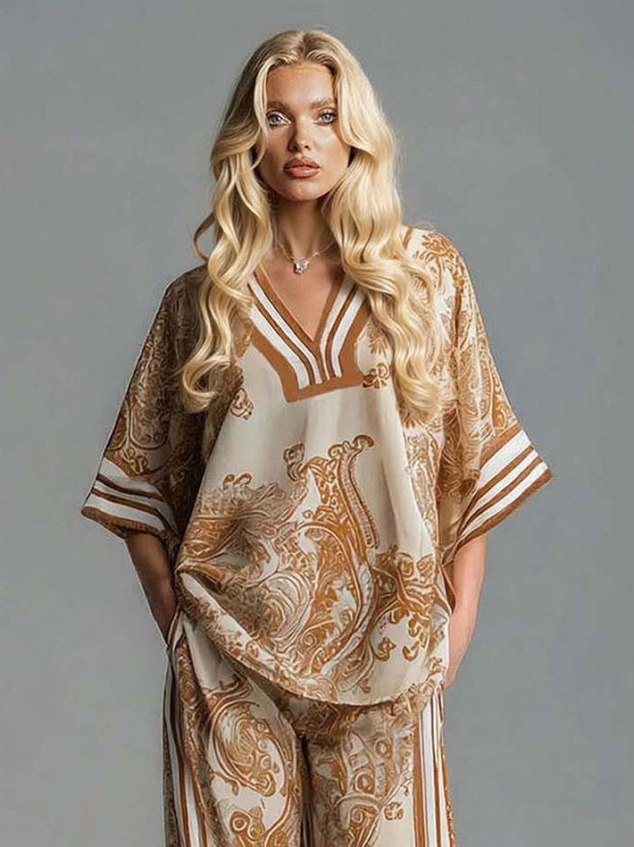 Bohemian High-Waist Paisley Print Pants