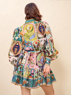 Graffiti Casual Evergreen Printing Mini Dress-Likemychoice