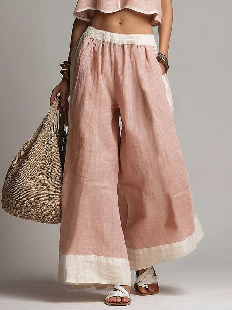 Casual Sleeveless Crop Top & Wide-Leg Pants Two-Piece Set