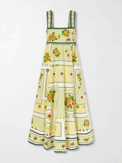 Exquisite Floral Print Scalloped Trim Midi Dress