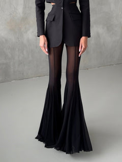 Elegant Mesh See-Through Flared Pants