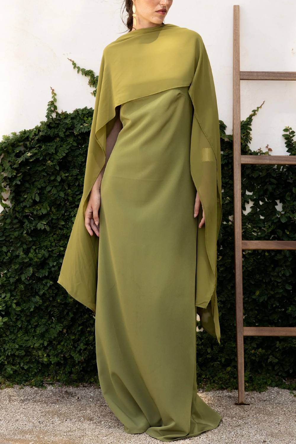 Convertible Layered Maxi Dress With Detachable Cape Shawl