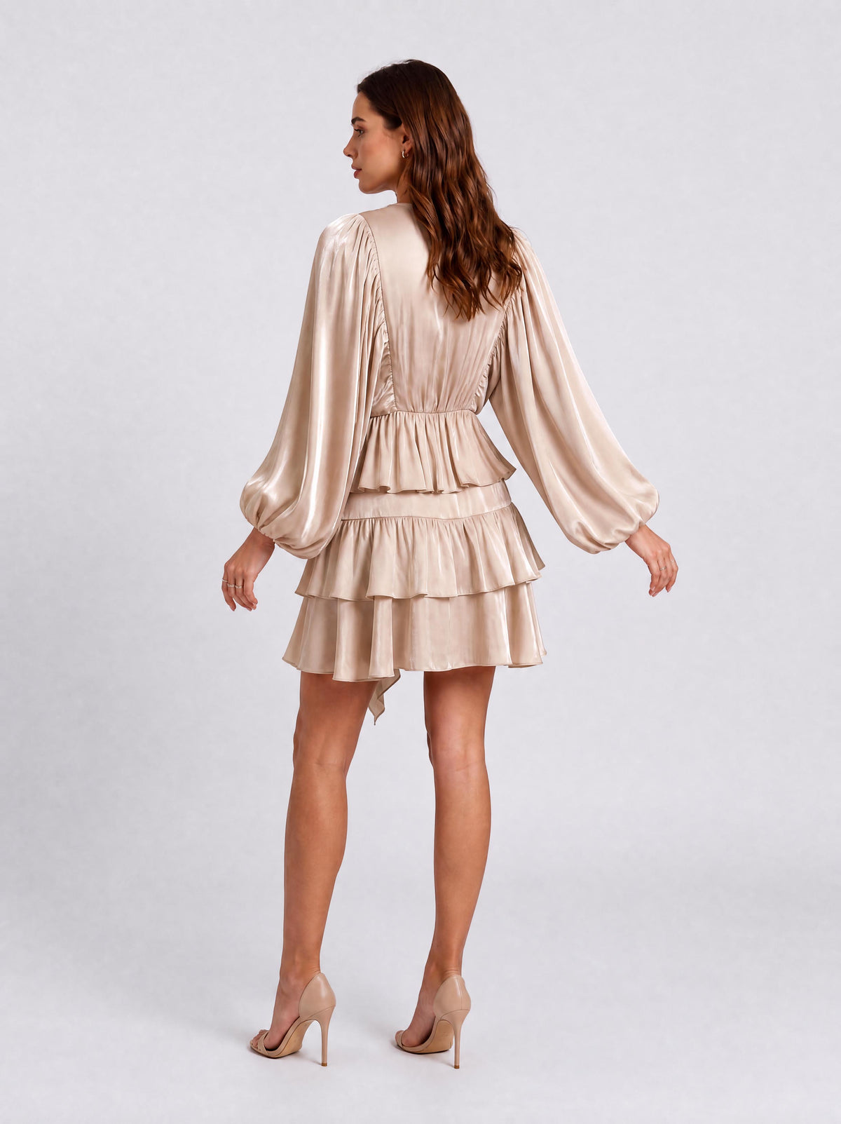 Layered Ruffled Puff Sleeve Short Dress