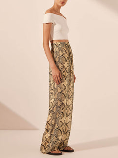 Modern Feel Satin Unique Snake Print Button Down Loose Shirt