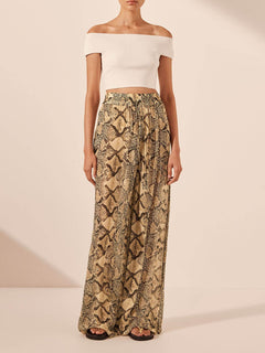 Modern Feel Satin Unique Snake Print Button Down Loose Shirt