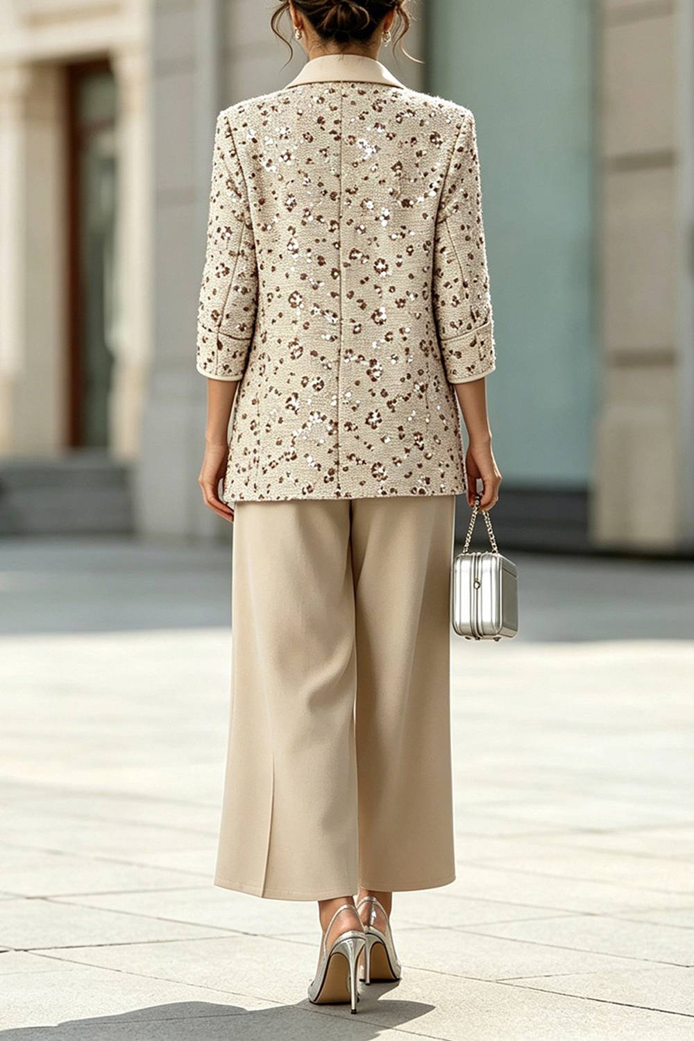 Minimalist commuter-style blazer with wide-leg pants set