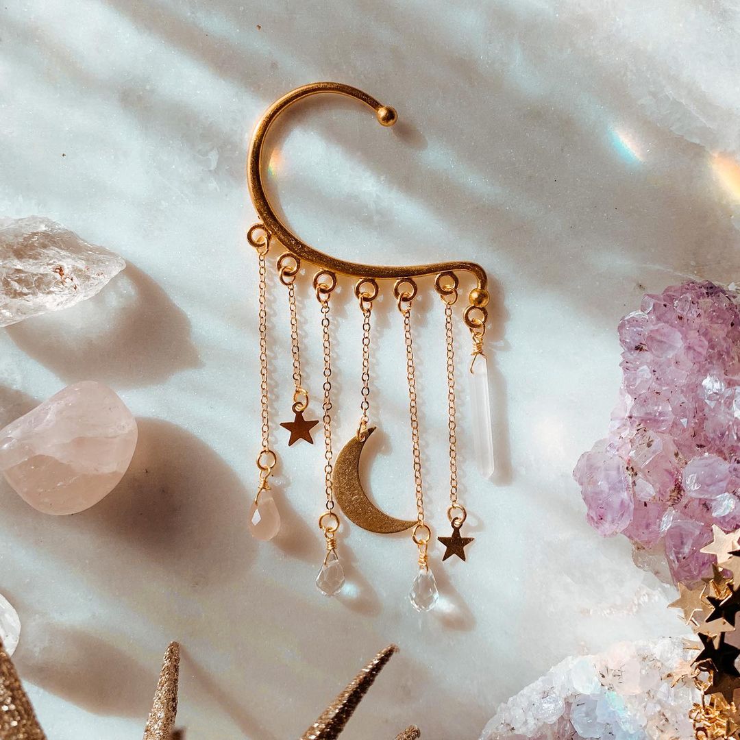 Moon & Star Crystal Tear Drops Ear Cuffs-Likemychoice