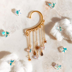 Moon & Star Crystal Tear Drops Ear Cuffs-Likemychoice