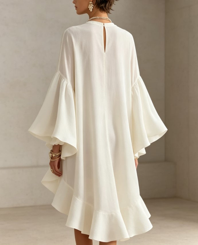 Bell Sleeve High Low Ruffle Tunic Mini Dress