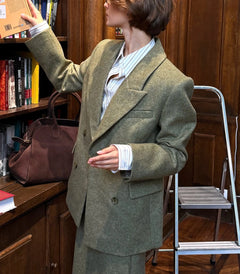 Women's Olive Green Tailored Blazer and Column Maxi Skirt Two Piece Set
