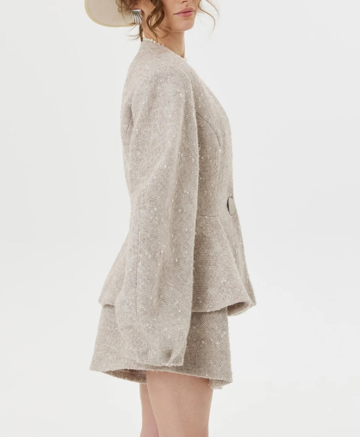 Women's Textured Tweed Peplum Blazer and Matching Shorts Two Piece Set [erp-image:1e2f435d44710021f5ce5568]