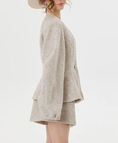 Women's Textured Tweed Peplum Blazer and Matching Shorts Two Piece Set [erp-image:1e2f435d44710021f5ce5568]