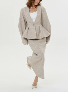 Women's Textured Tweed Peplum Blazer and Matching Shorts Two Piece Set [erp-image:a2a698156270e6e716faaa4c]
