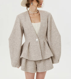 Women's Textured Tweed Peplum Blazer and Matching Shorts Two Piece Set [erp-image:b51b26f2828395f4bc0b180d]