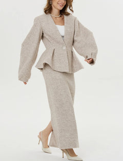 Women's Textured Tweed Peplum Blazer and Matching Shorts Two Piece Set [erp-image:d85d490e3a686055ff47245f]