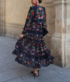 Floral Print Halter Maxi Tiered Dress and Matching Jacket Two Piece Set [erp-image:af034ce3c18a59638d7c2b3e]
