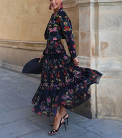 Floral Print Halter Maxi Tiered Dress and Matching Jacket Two Piece Set [erp-image:5b4ecbd497415bd675c6a1ae]