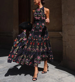 Floral Print Halter Maxi Tiered Dress and Matching Jacket Two Piece Set [erp-image:d7b15ce96ca7a2e0a08cc8c4]