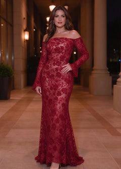 Off-Shoulder Long Sleeve Floral Lace Mermaid Maxi Evening Dress [erp-image:eb091fca6e692ac160ee8300]
