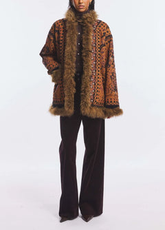 Women's Bohemian Tapestry Print Faux Fur Trimmed Mid Length Winter Coat [erp-image:b0f5074aeb506001a0fee215]