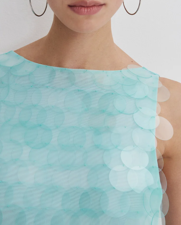 Blue Bubble Sequins Mini Dress Deep V Leaky Back