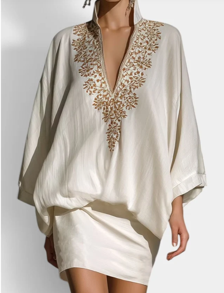 Bohemian Embroidered Blouse Skirt