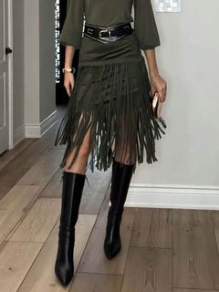 Elegant High-waisted Tassel Skirt Two-piece Set