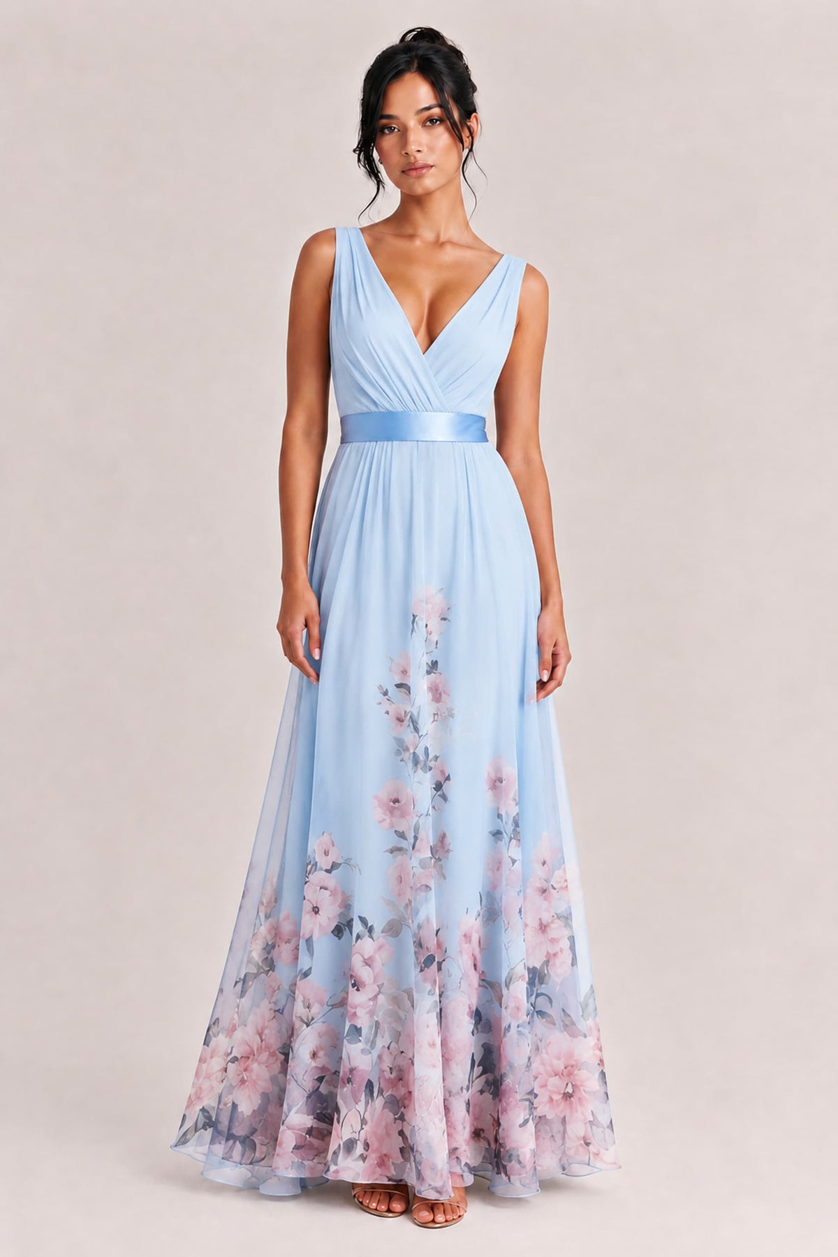 Elegant Floral Print V-neck Maxi Dress