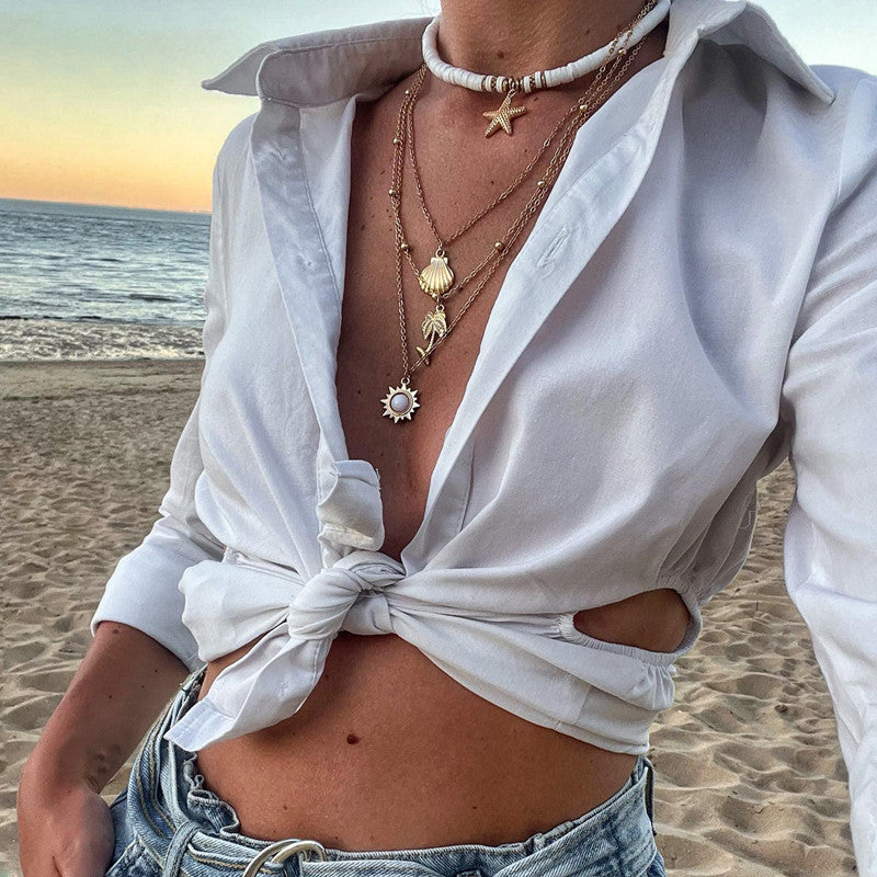 Retro Starfish Shell Multilayer Pendant Necklace-Likemychoice