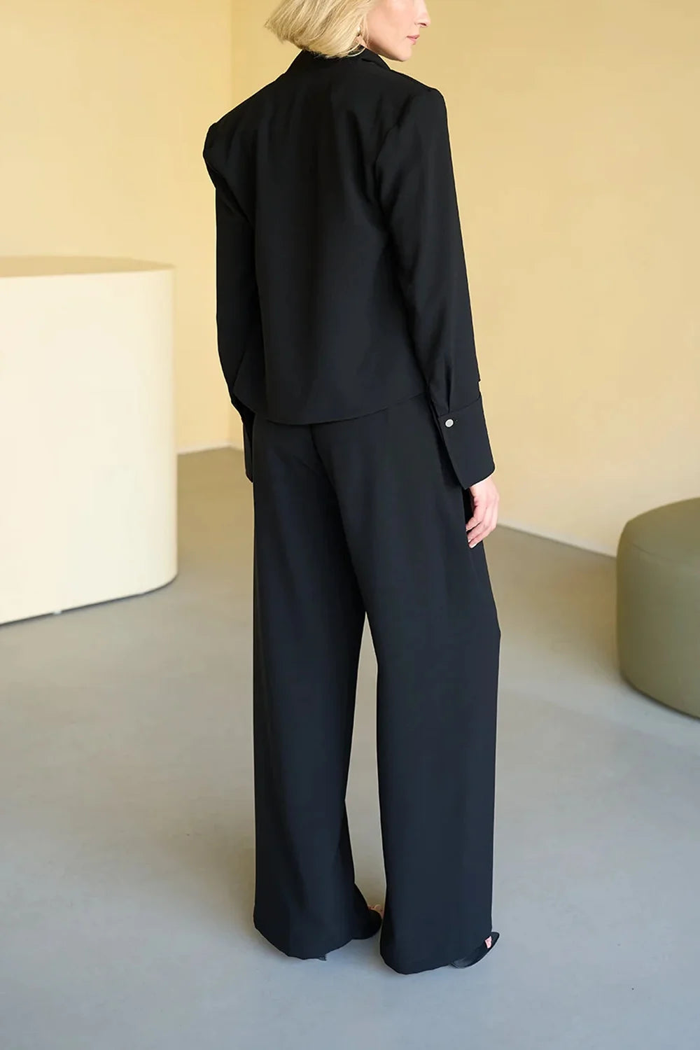 Women's Black Cowl Neck Long Sleeve Top and Wide Leg Pants Set [erp-image:aac83ada7b2cdc68cab4dfb7]