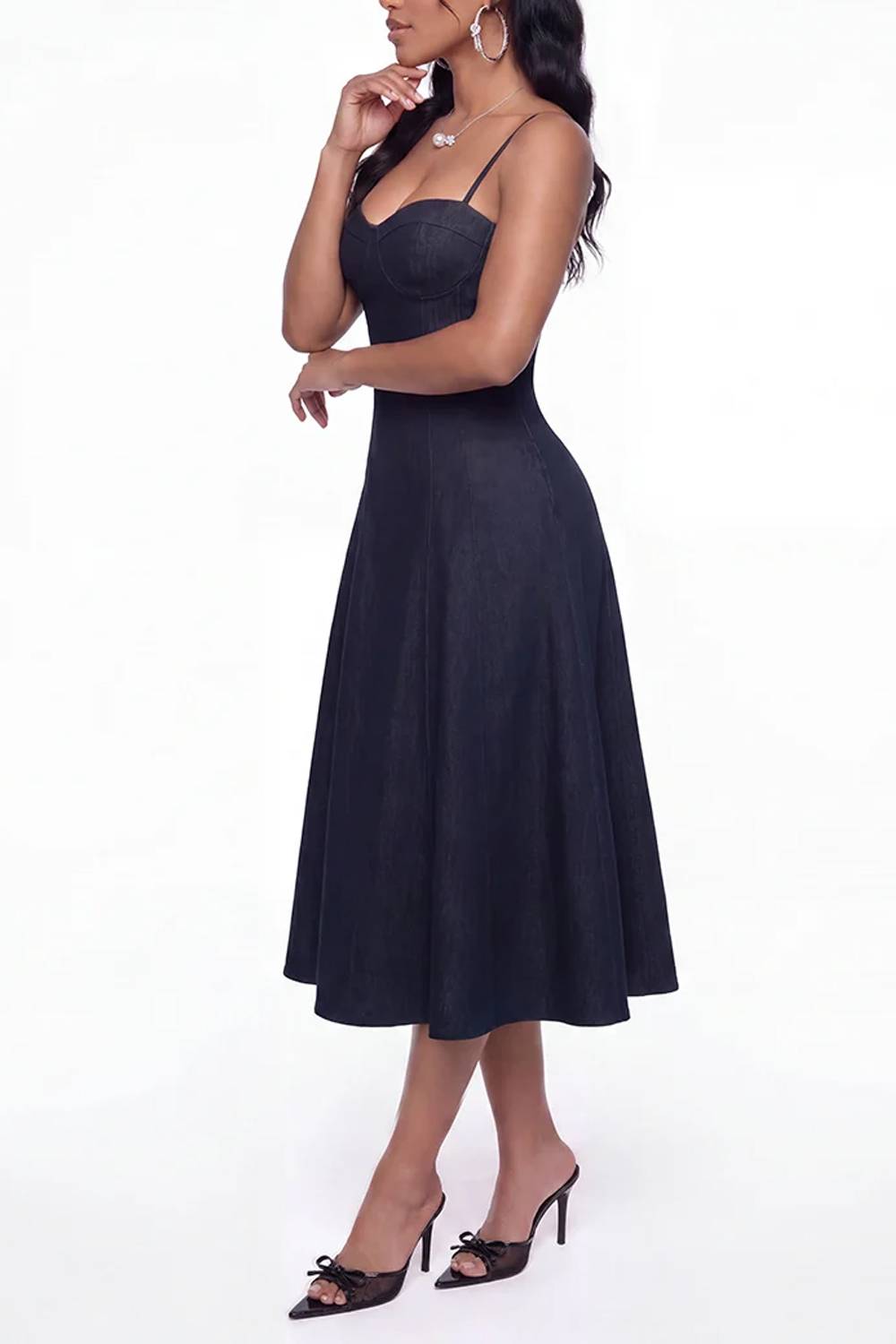 Spaghetti Strap Sweetheart Corset Midi Flare Dress